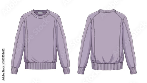 Technical Fashion Illustration of a Plain Purple Long-Sleeve Pullover Design Template