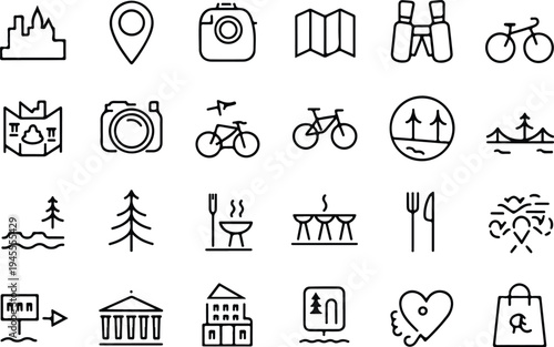 Set of 20 travel icons vector, line style