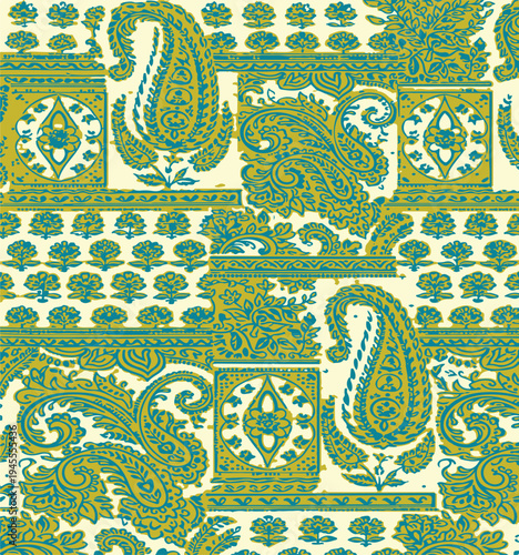 Ikat abstract pattern. Illustration ikat blue watercolor abstract floral paisley seamless pattern. Ikat abstract pattern use for fabric, textile, home decoration elements, upholstery, wrapping,