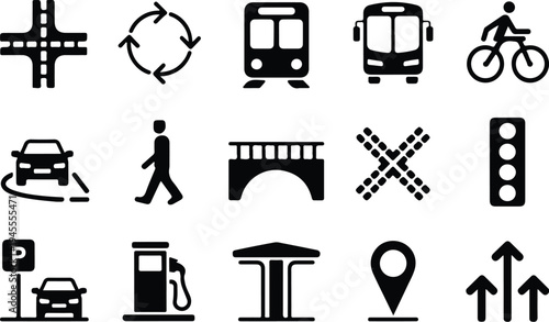 Set of 16 transportation icons vector