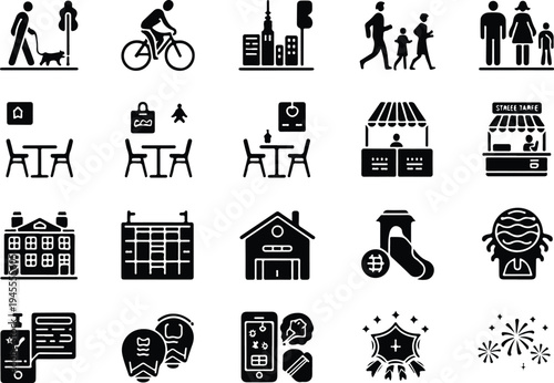 Set of 20 city life icons vector