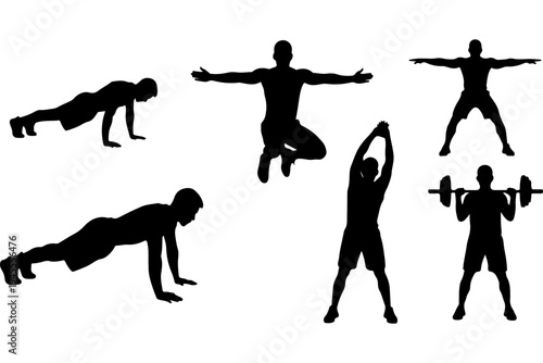 Set of Six Silhouette Exercise Positions