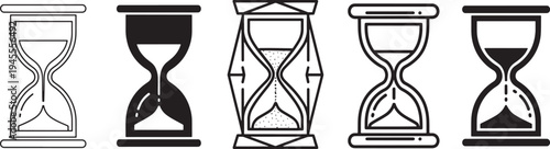 Minimalist thin line vector illustration of hourglass time symbols, clean and scalable design perfect for infographics, web, and print projects.