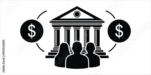 Banking and finance concept with building and people