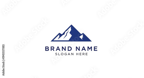 Modern minimalist mountain logo design with brand name and slogan placeholder.