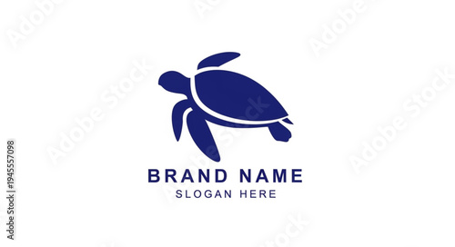 Simple dark blue sea turtle logo design with brand name and slogan placeholder.
