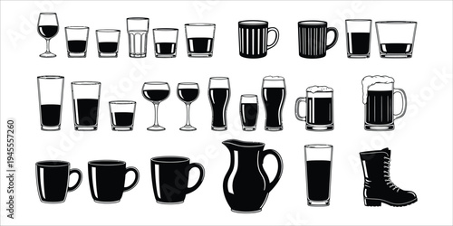 Collection of various beer glasses and mugs