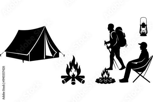 Outdoor Camping and Hiking Adventure Silhouettes