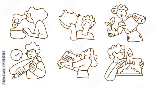 Business strategy and creative thinking concept in brown line art style