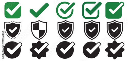 Security shield icons with check mark for protection and safety vector illustration eps 10