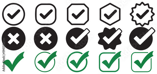 Minimalist black and white check mark icons for forms and lists vector illustration eps 10