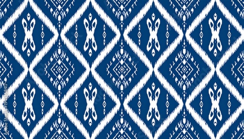 Intricate Blue and White Geometric Pattern Design.
