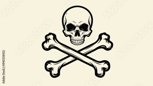 Classic black skull and crossbones silhouette isolated on a light cream background symbolizing danger, poison, or pirate themes.
