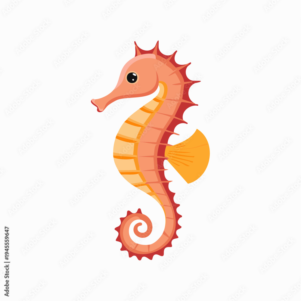 Fototapeta premium Vibrant Cartoon Seahorse Illustration Isolated on White Background for Aquatic and Marine Designs