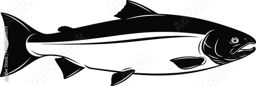 Salmon fish silhouette detailed freshwater seafood animal swimming aquatic marine life isolated black vector illustration design element
