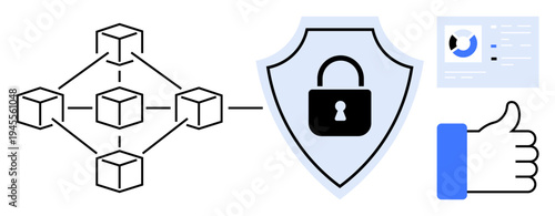 Blockchain security concept. Blockchain protects data integrity, ensuring secure connections and trusted transactions. Blockchain facilitates smart contracts and digital information safety
