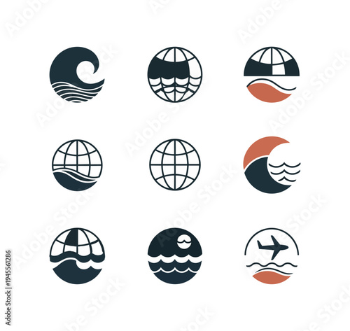 Abstract globe icons representing travel concepts against a black background