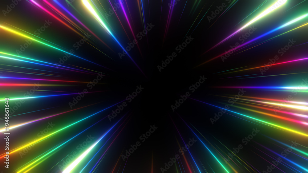 Fototapeta premium カラフルな光の集中線の枠のエフェクト背景