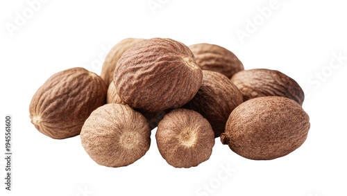 Canvastavla Isolated pile of whole nutmeg spice, aromatic culinary ingredient for cooking an