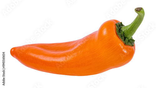 Obraz na płótnie Isolated fresh vibrant ripe sweet orange pepper with green stem, healthy vegetab