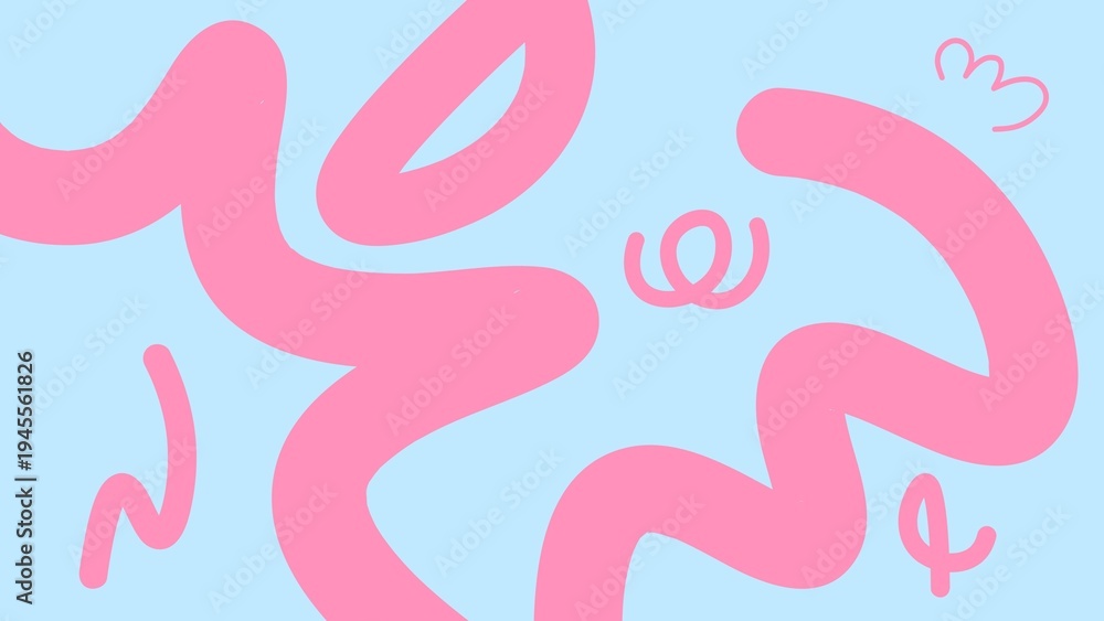 Obraz premium Playful Abstract Background with Pink Organic Squiggle Shapes on Pastel Blue.