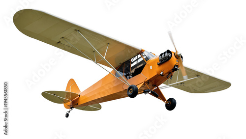 Foto Isolated vintage orange propeller plane taking flight, a timeless symbol of avia