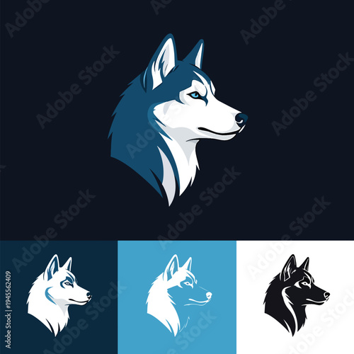 Alert Siberian Husky Head Profile Vector Illustration with Blue Eyes, Graphic Canine Design
