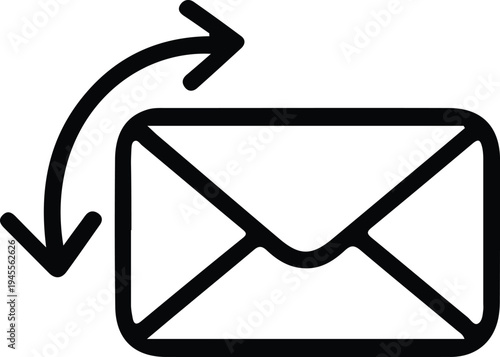 Reply Email Envelope Icon with Arrow, Outline envelope icon with curved arrows representing replying to email, message response action, or returning communication in inbox systems.