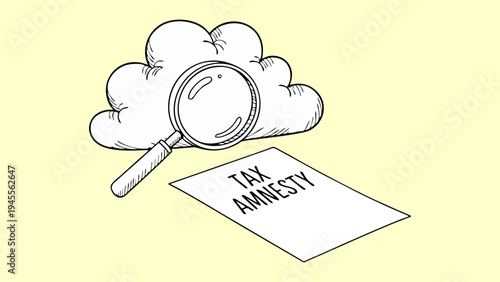 Cloud Tax Amnesty Concept Magnifying Glass Examining Online Financial Compliance Document