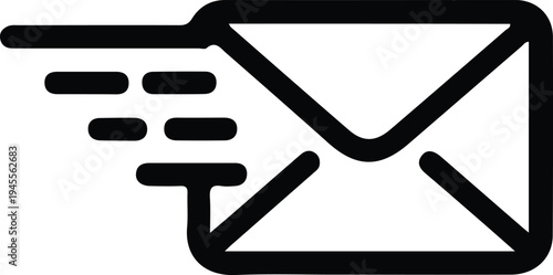 Incoming Email Envelope with Motion Lines Icon, Outline envelope icon with motion lines and arrow representing incoming email delivery, receiving message, or fast inbox notification in digital communi