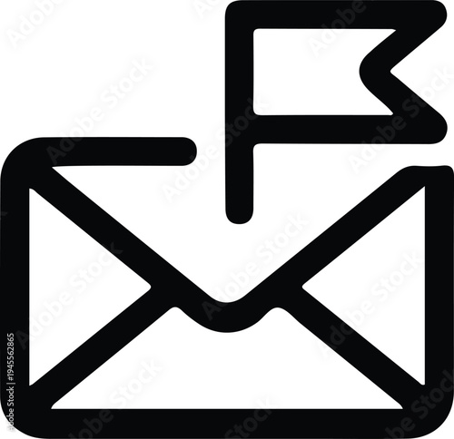 Flagged Email Envelope Icon with Flag, Outline envelope icon with a flag symbol representing flagged email, marked important message, inbox reminder, or priority communication in mail apps.