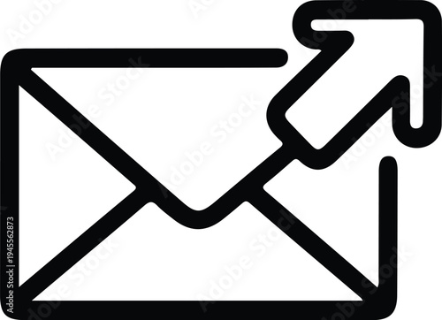 Email Send Envelope Icon with Up Arrow, Minimal outline envelope icon with an upward arrow representing sending email, outgoing message, or digital mail communication action.