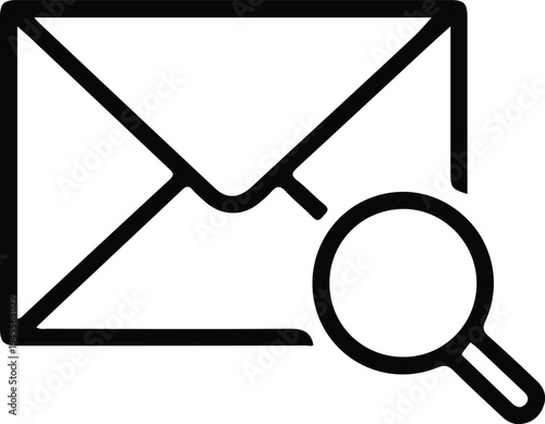 Email Search Envelope Icon with Magnifier, Outline envelope icon with a magnifying glass representing searching emails, inbox lookup, message discovery, or email filtering in digital communication app