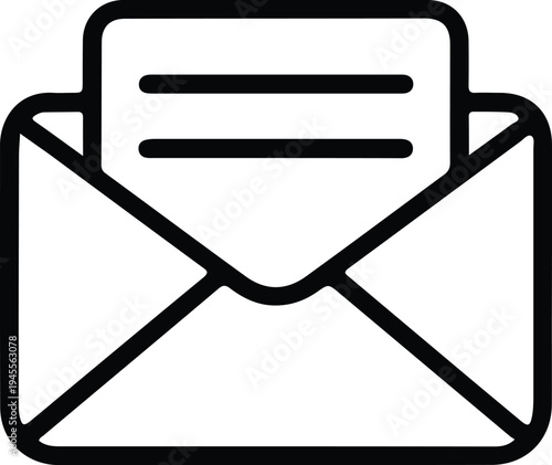 Email Message Envelope with Letter Lines Icon, Outline envelope icon with a letter showing text lines, symbolizing received email, inbox message content, digital communication, or mail notification.