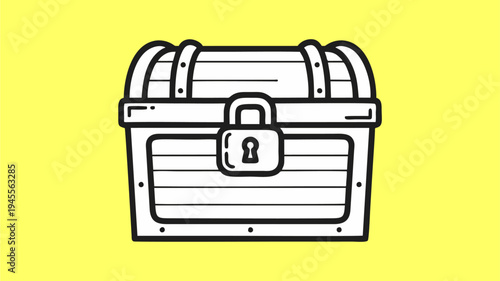 Locked Treasure Chest Outline Icon on Bright Yellow Background for Game Design and Finance Concepts