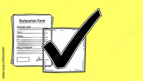 Approved Application Form with Large Black Checkmark on Bright Yellow Background