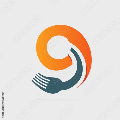 Orange arc with a stylized shape on a white background