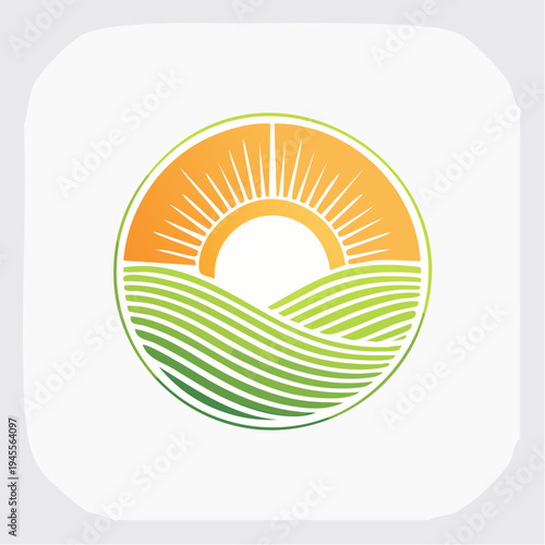 Semi-circular stylized sun with radiating lines on white background