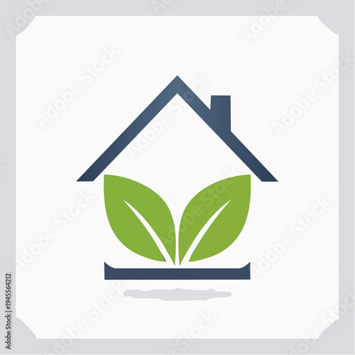 Simple house icon on white background with a curved corner and shading