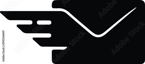 Fast Email Delivery Envelope Speed Icon, Black envelope email icon with motion speed lines symbolizing rapid message sending, express mail delivery, instant communication, and fast digital messaging.
