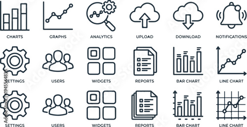 Fitness and Health Tracker Dashboard Icon Set for Mobile App UI