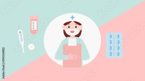 Nurse checking patient's pulse with medical tools nearby