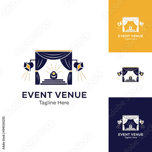 Vector graphic of an illuminated stage with curtains, ideal for event venue concepts.
