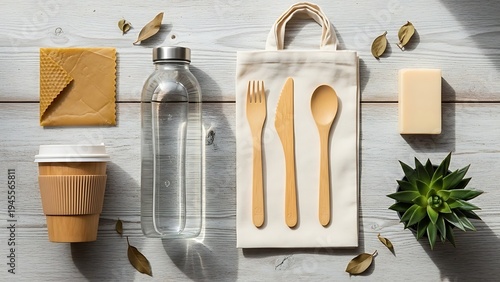 Bamboo Cutlery Set with Reusable Water Bottle and Eco Friendly Kitchen Accessories