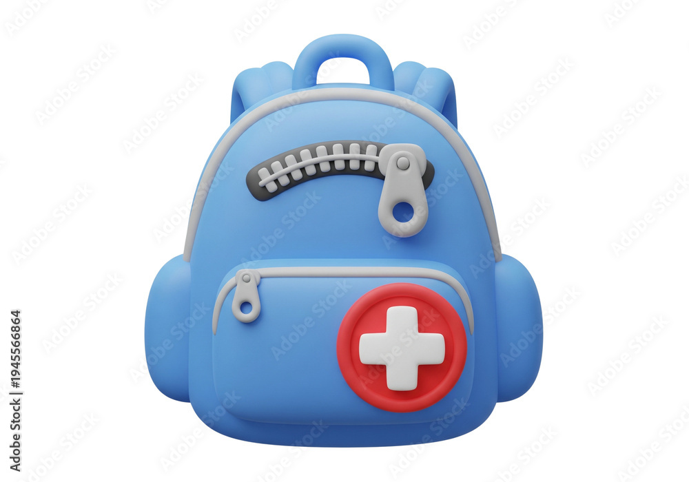 Fototapeta premium Blue Backpack with Red Cross Symbol for Medical Supplies and First Aid