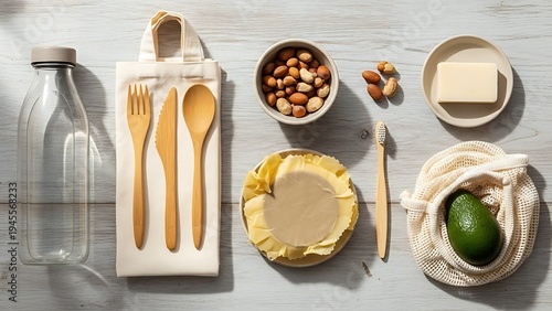Bamboo Cutlery Set with Reusable Water Bottle and Eco Friendly Kitchen Accessories