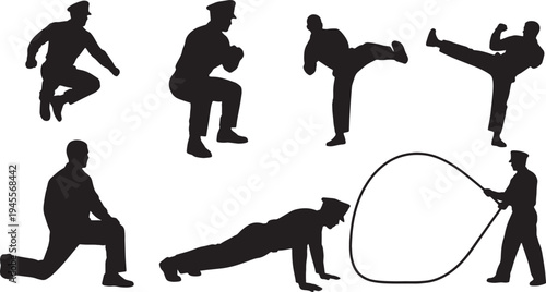 Black Solid Navy Officer Readiness Silhouettes Set of Six on White Background