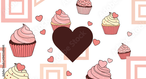 Sweet Hearts and Cupcakes Pattern - Love, Romance, Dessert, Valentine's Day