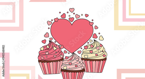 Sweet Hearts: Cupcakes with Pink and Red Hearts, Valentine's Day Celebration