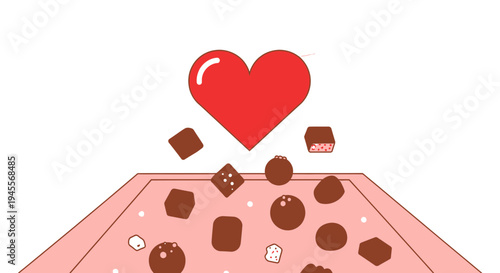 Sweet Love: Heart and Chocolate Candies Spread